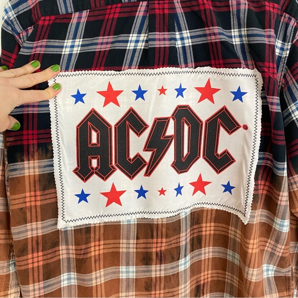 AC/DC | Shirts | Acdc Band Flannel Mens Large Unisex Upcycled Bleached ...